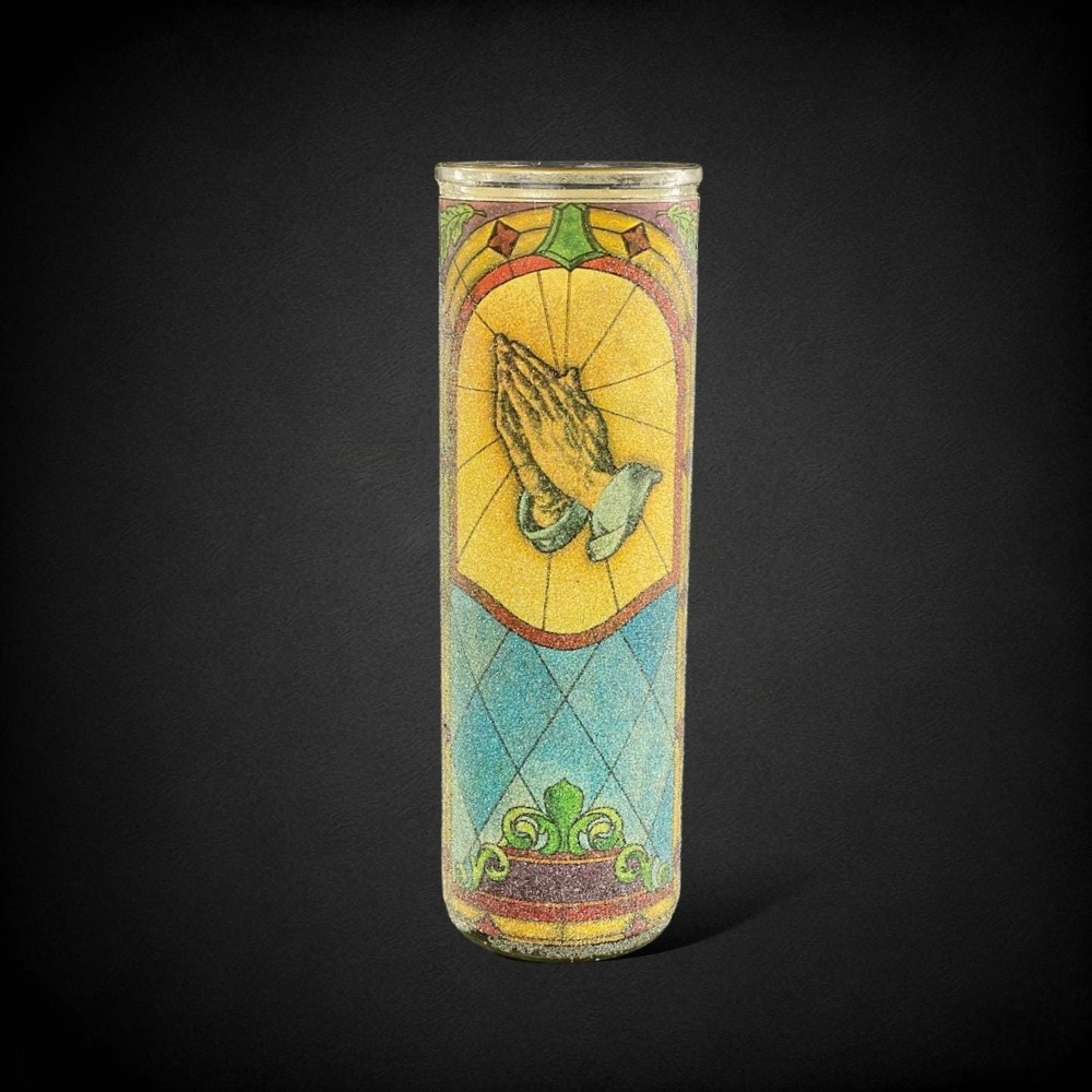 Sugared Glass Candle Holder Praying‎ Hands Vintage Christmas